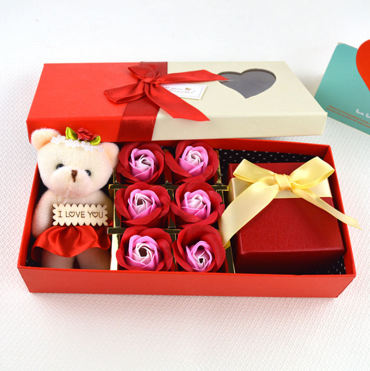 Gift Set "Box of soap roses with teddy bear and garment chest